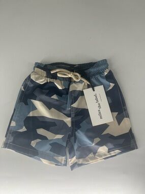 MILES THE LABEL NWT BABY BOYS LITTLE BOY CAMO DUSTY BLUE SWIM TRUNKS 6-12 MONTHS